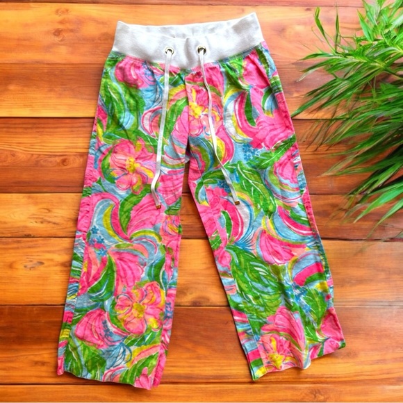 Lilly Pulitzer XS The Beach Pant - 100% Linen - Vibrant Floral Print - Picture 1 of 12